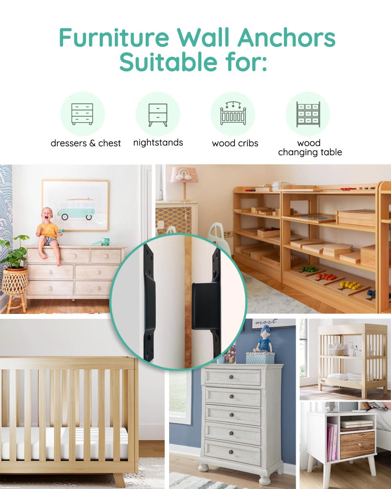 Montane Furniture Wall Anchor Furniture Anchors for Baby Proofing 6 Sets Anti Tip Heavy Duty Bracket Mount for Dresser Bookshelf Cabinet Safety, Keep Baby Child Pet Safety - Image 5