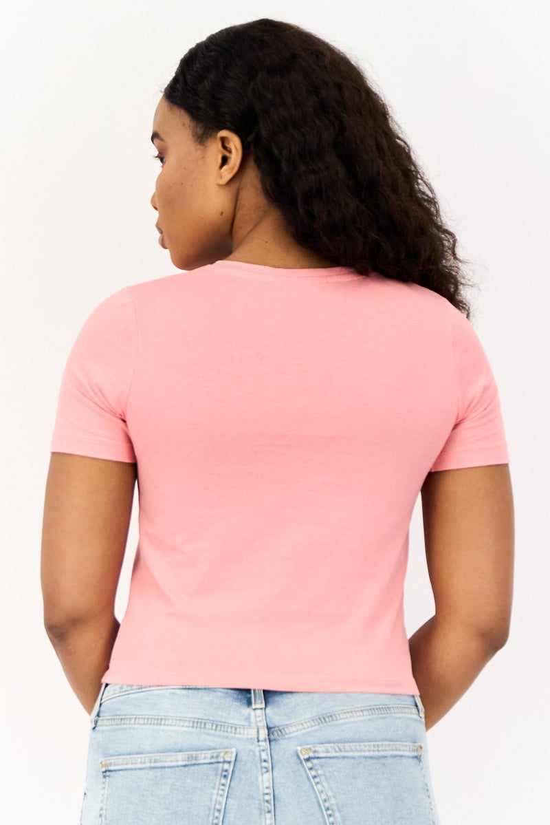 ONLY بلوزة نسائية بأكمام قصيرة وياقة دائرية بطبعة جرافيك، وردي - Image 2