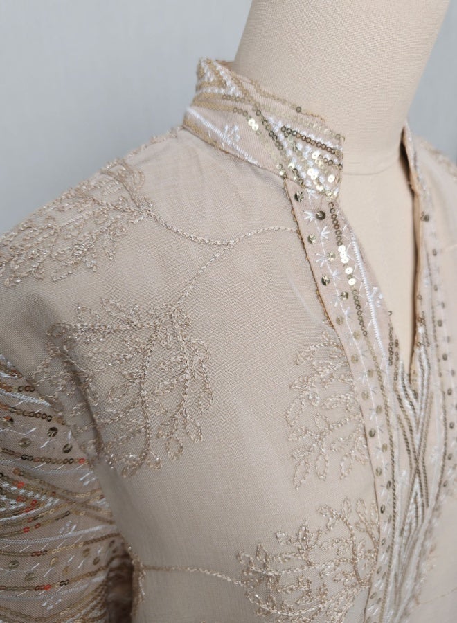 Fringed Leaf Embroidered Maxi Dress Fashion Elegant Overlay Dress Robe - Size M - Image 3