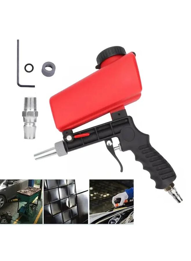 Red Portable 90psi Pneumatic Sandblasting Gun Kit Gravity Feed Spray Tool For Air Compressor Paint Rust Removal Surface Cleaning 1 4 Inch Connection - Image 1