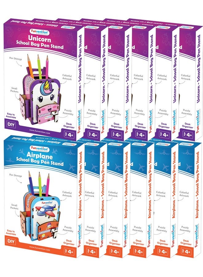 Funvention (Combo of 12) Unicorn + Airplane DIY Pen Stand Model Desk Organizer Birthday Return Gifts for 4+ Years Kids 3D Puzzle Art and Craft kit - Image 1