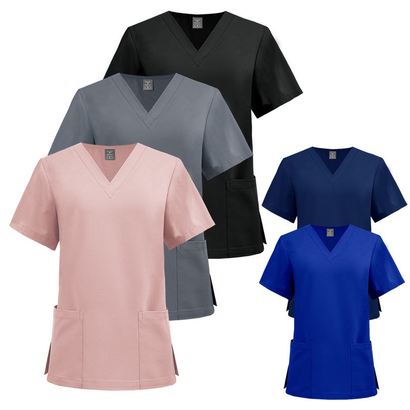 New Stretch Single Top Wash Clothes Men'S And Women'S V-Neck Pocket Short Sleeve Thin Nurse Clothes Multicolor Plus Size - Image 2