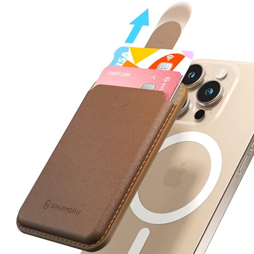 Sinjimoru Pull Eject Magnetic Wallet for iPhone Vegan Leather Magnetic Card Holder Compatible with MagSafe Wallet MPull Tab Wallet Brown - Image 1