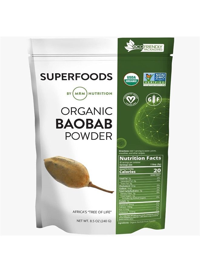 MRM Nutrition Organic Baobab Powder | Superfoods | Digestive Health | Antioxidant | 40 Servings - Image 1