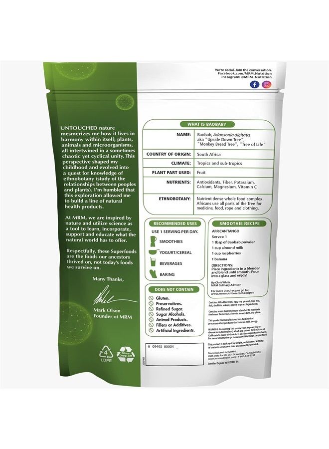 MRM Nutrition Organic Baobab Powder | Superfoods | Digestive Health | Antioxidant | 40 Servings - Image 2