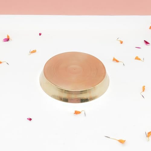 DOKCHAN Brass Plain Design Heavy Plate for Store kumkum, haldi, akshat, Prashad/Heavy Small thali for Pooja Purpose Round Shape Plate (Size - 10cm | Pack of 1) - Image 3