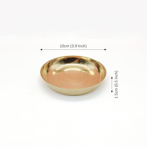 DOKCHAN Brass Plain Design Heavy Plate for Store kumkum, haldi, akshat, Prashad/Heavy Small thali for Pooja Purpose Round Shape Plate (Size - 10cm | Pack of 1) - Image 4