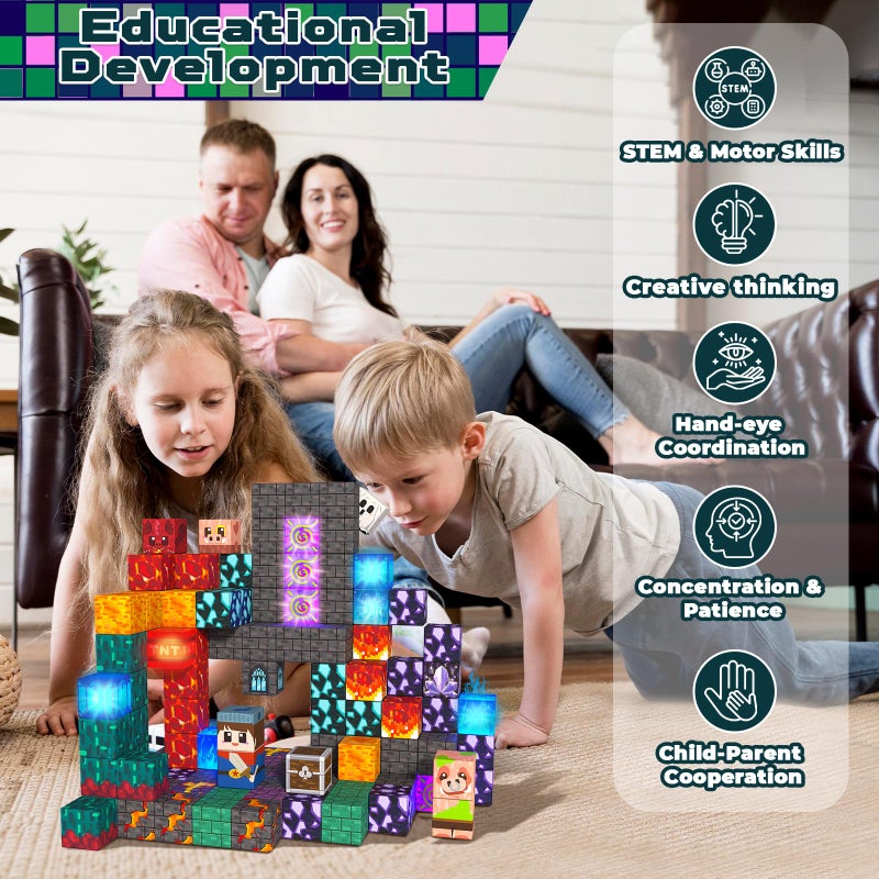 Magnetopia 150PCS Magnetic Blocks with Light up Blocks - Magnetic Building Blocks for Kids Ages 4 5 6 7 8 9 10, Magnetic Light up Building Blocks, STEM Sensory Learning Toys, Birthday Gift for Kids Ages 3+ - Image 5