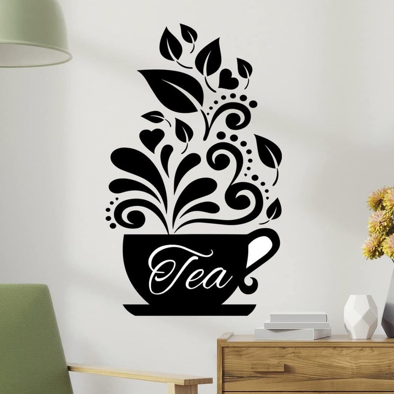 Wall4Stickers ملصق حائط المطبخ فن الحائط أكواب الشاي المحبوبة ملصق حائط الشاي ملصق فينيل القهوة ديكور المطعم أو الحانة - Image 1