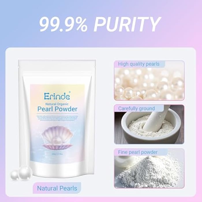 Erinde Freshwater Pearl Powder Organic, 10.58 OZ / 300g Natural DIY Skincare Pearl Powder for Face Mask, Cream & Lotion, Cosmetic Grade, Deep Cleansing, Anti-Aging Antioxidant Facial Mask - Image 2