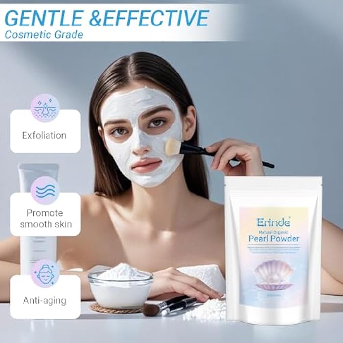 Erinde Freshwater Pearl Powder Organic, 10.58 OZ / 300g Natural DIY Skincare Pearl Powder for Face Mask, Cream & Lotion, Cosmetic Grade, Deep Cleansing, Anti-Aging Antioxidant Facial Mask - Image 5