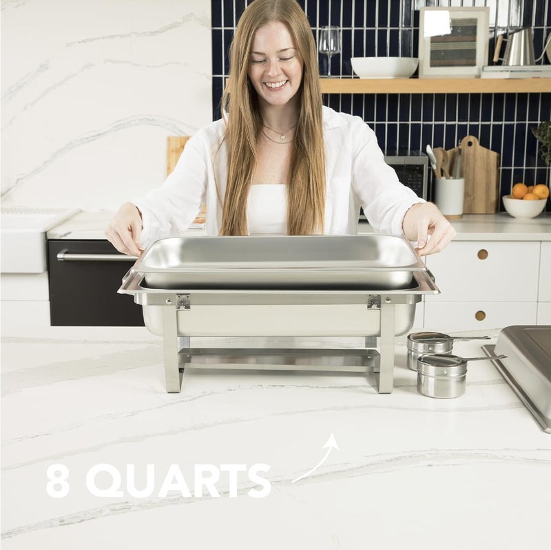 ألفا ليفينج ALPHA LIVING 70014-GRAY 4 حزمة 8QT طبق تدفئة من الفولاذ المقاوم للصدأ عالي الجودة مجموعة كاملة، 8 كوارت، مقبض ألباين رمادي - Image 3