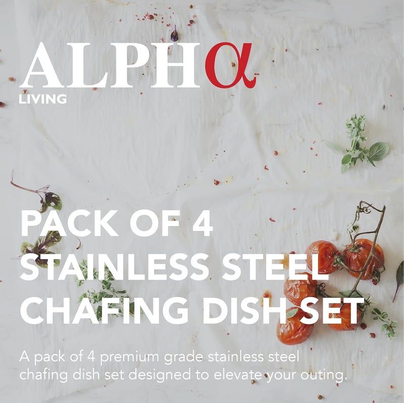 ألفا ليفينج ALPHA LIVING 70014-GRAY 4 حزمة 8QT طبق تدفئة من الفولاذ المقاوم للصدأ عالي الجودة مجموعة كاملة، 8 كوارت، مقبض ألباين رمادي - Image 2