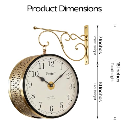 CRAFTEL Double Sided Station Wall Clock Powder Coated | Both Side English Numerals | Aluminum Matte-Finish Dial Metal Body | Dial - 10 Inches, Matte Black | 365 Days Warranty - Image 2
