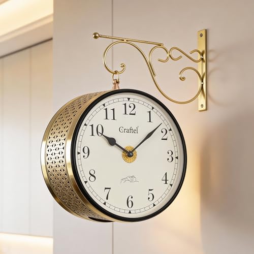 CRAFTEL Double Sided Station Wall Clock Powder Coated | Both Side English Numerals | Aluminum Matte-Finish Dial Metal Body | Dial - 10 Inches, Matte Black | 365 Days Warranty - Image 1