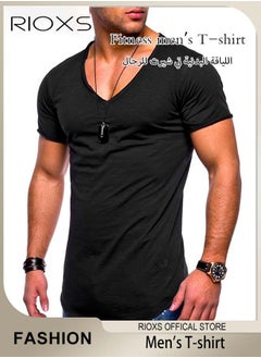 RIOXS Men's Basic Slim Fit Short Sleeve T-Shirt, Stretch V-Neck Fitness Workout Tops, Casual Versatile Beach Shirts, Reliable Option for Any Man Seeking Comfort without Compromising on Style  - Image 1