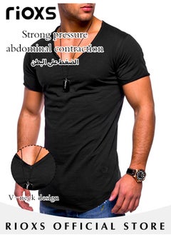 RIOXS Men's Basic Slim Fit Short Sleeve T-Shirt, Stretch V-Neck Fitness Workout Tops, Casual Versatile Beach Shirts, Reliable Option for Any Man Seeking Comfort without Compromising on Style  - Image 2