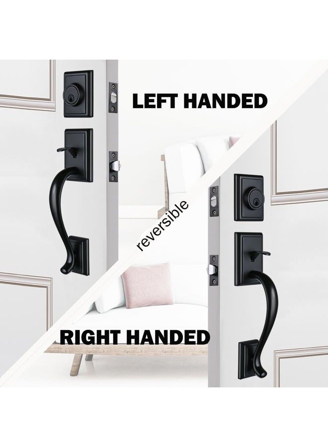 HISAFE Black Handleset Keyed and Dummy Handle for Front Entry Exterior Door Single Cylinder Deadbolt Square Lever Knob Handle Featuring Keyed-Alike Cylinders (11.2“ Long Handle for Double Door) - Image 5