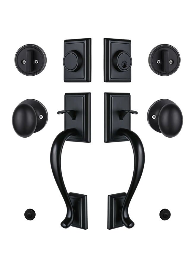 HISAFE Black Handleset Keyed and Dummy Handle for Front Entry Exterior Door Single Cylinder Deadbolt Square Lever Knob Handle Featuring Keyed-Alike Cylinders (11.2“ Long Handle for Double Door) - Image 1