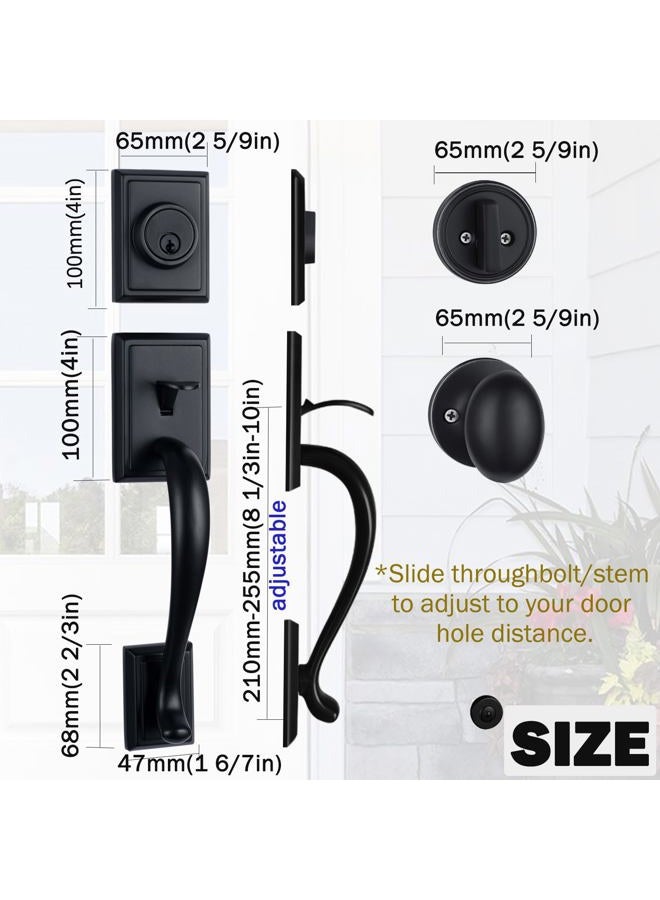 HISAFE Black Handleset Keyed and Dummy Handle for Front Entry Exterior Door Single Cylinder Deadbolt Square Lever Knob Handle Featuring Keyed-Alike Cylinders (11.2“ Long Handle for Double Door) - Image 4