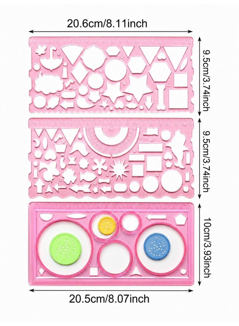 Back To School Drawing Ruler And Transparent Geometry Stencil Set With Rotating Gear Templates 3 Pieces - Image 3