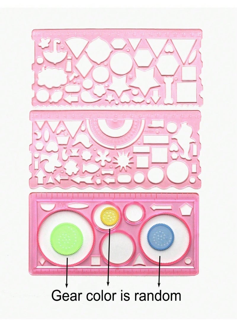 Back To School Drawing Ruler And Transparent Geometry Stencil Set With Rotating Gear Templates 3 Pieces - Image 2
