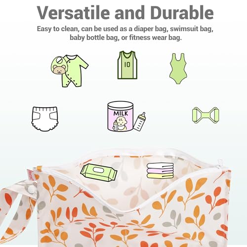 HECCEI Wet Dry Bag 2Pack Reusable Waterproof Wet Bags for Swimsuits Baby Clothes Leakproof Cloth Diaper Wet Bags for Travel Diaper Changes Leafy Canopy - Image 3
