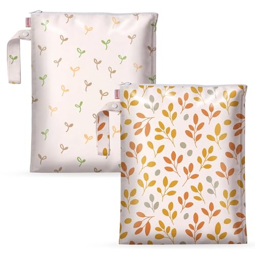 HECCEI Wet Dry Bag 2Pack Reusable Waterproof Wet Bags for Swimsuits Baby Clothes Leakproof Cloth Diaper Wet Bags for Travel Diaper Changes Leafy Canopy - Image 1