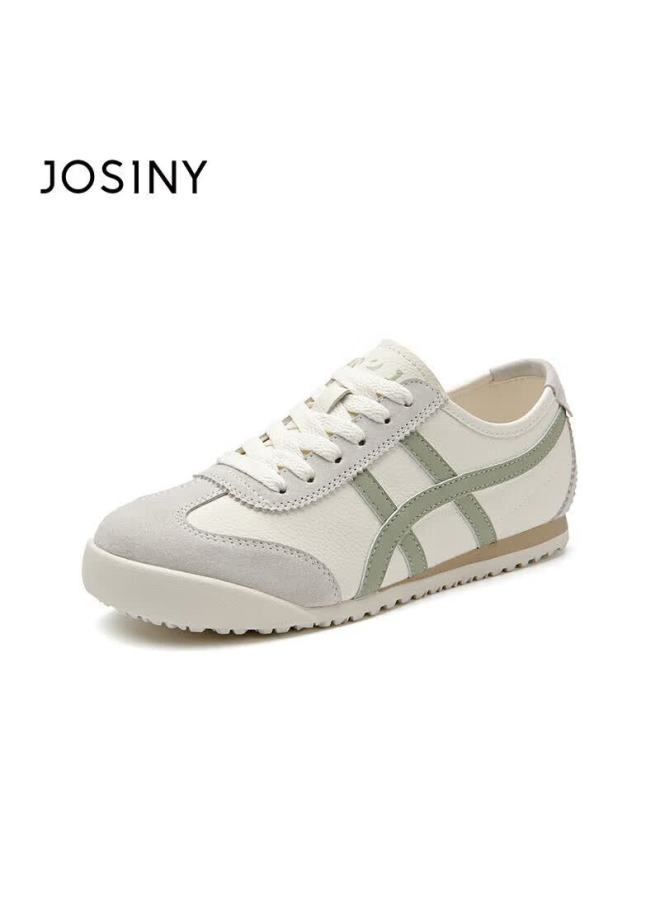 Josiny Genuine Leather Training Shoes, Popular White Sneakers, New Spring Collection, Versatile Women's Sports Shoes, Casual Footwear, Beige Green, Size 38 - Image 5