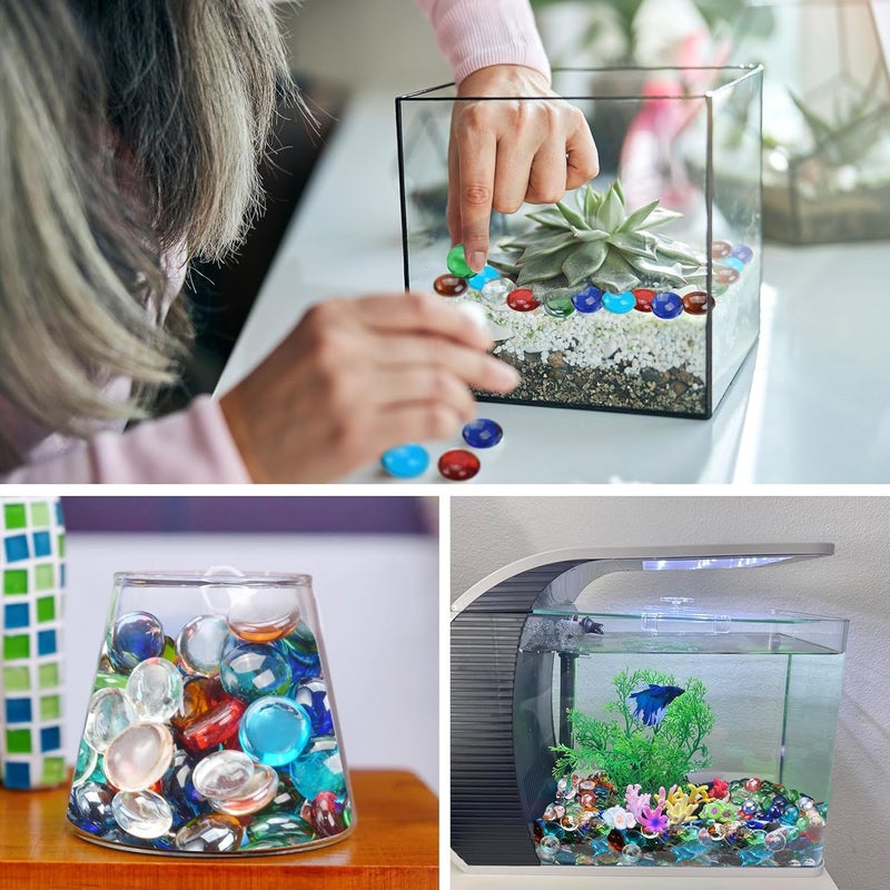 RUOJAS 1LB Mixed Color Flat Glass Marbles for Vases, Mancala Stones Gemstone Beads Vase Filler Decorative Glass Pebbles for Fish Tank, DIY Crafts, Mosaics, Aquarium Decor Rocks, Candle Holders - Image 4