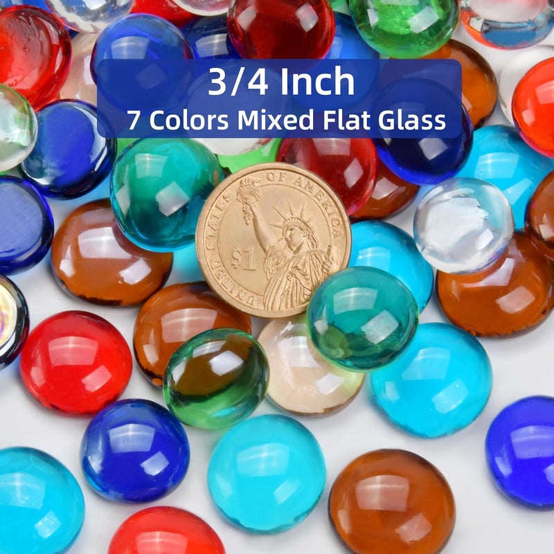 RUOJAS 1LB Mixed Color Flat Glass Marbles for Vases, Mancala Stones Gemstone Beads Vase Filler Decorative Glass Pebbles for Fish Tank, DIY Crafts, Mosaics, Aquarium Decor Rocks, Candle Holders - Image 2