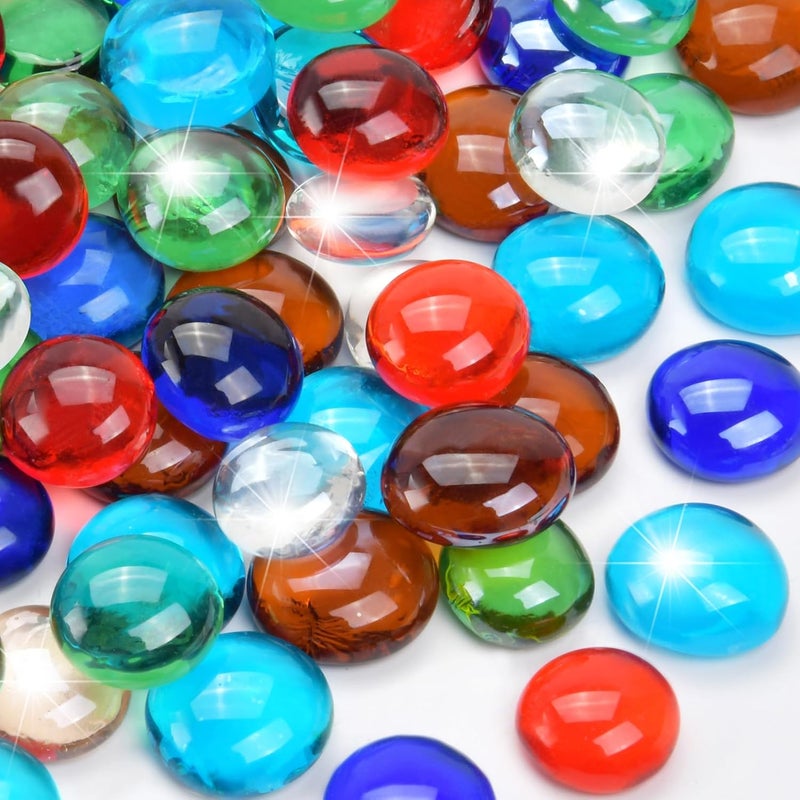 RUOJAS 1LB Mixed Color Flat Glass Marbles for Vases, Mancala Stones Gemstone Beads Vase Filler Decorative Glass Pebbles for Fish Tank, DIY Crafts, Mosaics, Aquarium Decor Rocks, Candle Holders - Image 1
