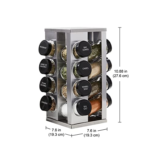 Kamenstein 16 Jar Heritage Revolving Countertop Spice Rack Organizer with Spices Included, FREE Spice Refills for 5 years, Brushed Stainless Steel with Black Caps - Image 3