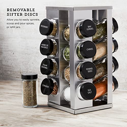 Kamenstein 16 Jar Heritage Revolving Countertop Spice Rack Organizer with Spices Included, FREE Spice Refills for 5 years, Brushed Stainless Steel with Black Caps - Image 5
