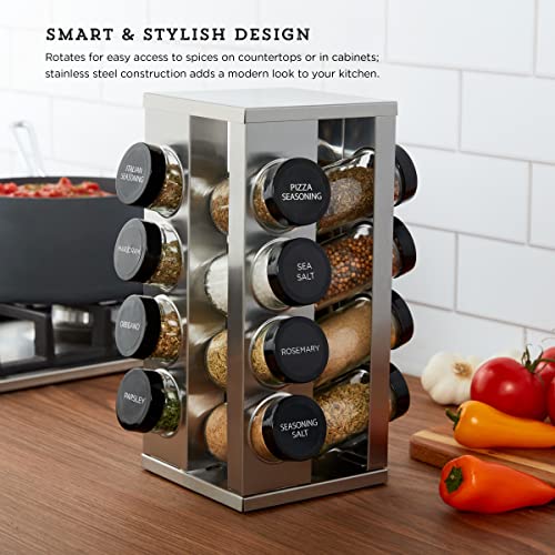 Kamenstein 16 Jar Heritage Revolving Countertop Spice Rack Organizer with Spices Included, FREE Spice Refills for 5 years, Brushed Stainless Steel with Black Caps - Image 2
