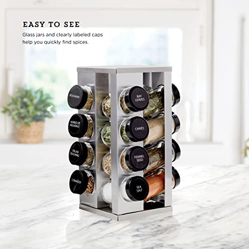 Kamenstein 16 Jar Heritage Revolving Countertop Spice Rack Organizer with Spices Included, FREE Spice Refills for 5 years, Brushed Stainless Steel with Black Caps - Image 4