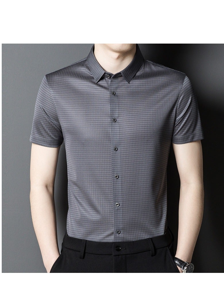 High End Mulberry Silk Checkered Short Sleeved Men's Polo Shirt, Business And Fashion Lapel T-shirt - Image 1