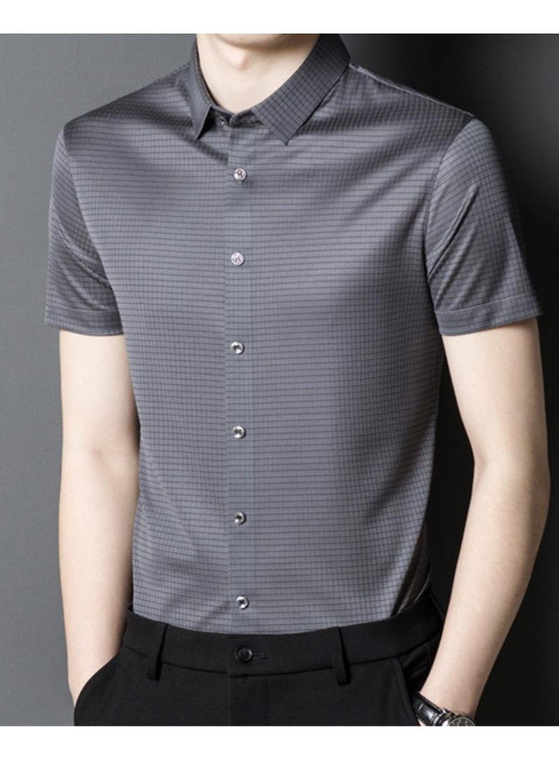 High End Mulberry Silk Checkered Short Sleeved Men's Polo Shirt, Business And Fashion Lapel T-shirt - Image 2