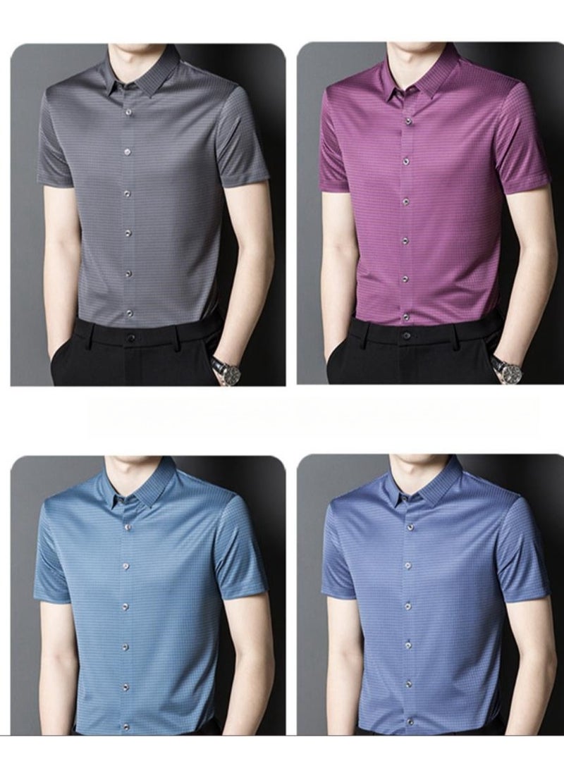 High End Mulberry Silk Checkered Short Sleeved Men's Polo Shirt, Business And Fashion Lapel T-shirt - Image 3