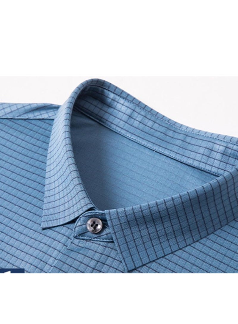High End Mulberry Silk Checkered Short Sleeved Men's Polo Shirt, Business And Fashion Lapel T-shirt - Image 4