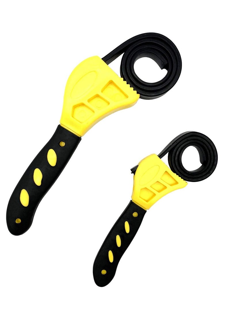 Rubber Strap Adjustable Wrenches, 2 Piece Multi Tool Universal Wrench Use for Any Shape Opener Tool, Car Repair Tools, Oil Filter Wrench Set, Pipe Wrench, Mechanics, Plumbers - Image 1