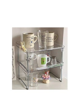 Set of 2 Kitchen Countertop Organizer Stackable Shelf Organizer Corner Storage Rack Foldable Pantry Cabinet Cupboard Counter Shelf Plasitc Spice Rack Bathroom Tray Under Sink Storage Desk Shelf