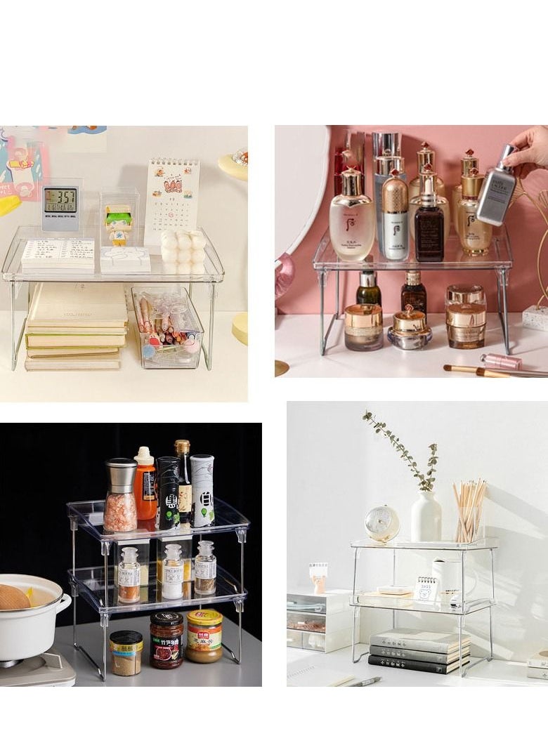PYEBE - Set of 2 Kitchen Countertop Organizer Stackable Shelf Organizer Corner Storage Rack Foldable Pantry Cabinet Cupboard Counter Shelf Plasitc Spice Rack Bathroom Tray Under Sink Storage Desk Shelf - Image 1