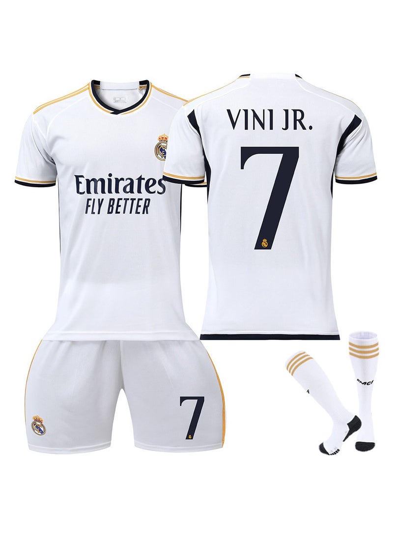 2023-24 Real Madrid Home Football Jersey VINI JR #7 Football Jersey/Shorts Socks Gift Set Kids Size & Adult Size for Fans & Friends