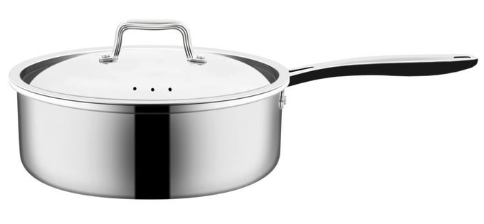 COMMERCIAL 3QT TRIPLY STAINLESS STEEL SAUT PAN WITH LID EVENHEATING TECHNOLOGY 1810 DEEP HEAVYDUTY CONSTRUCTION PTFE PFOA PFAS FREE