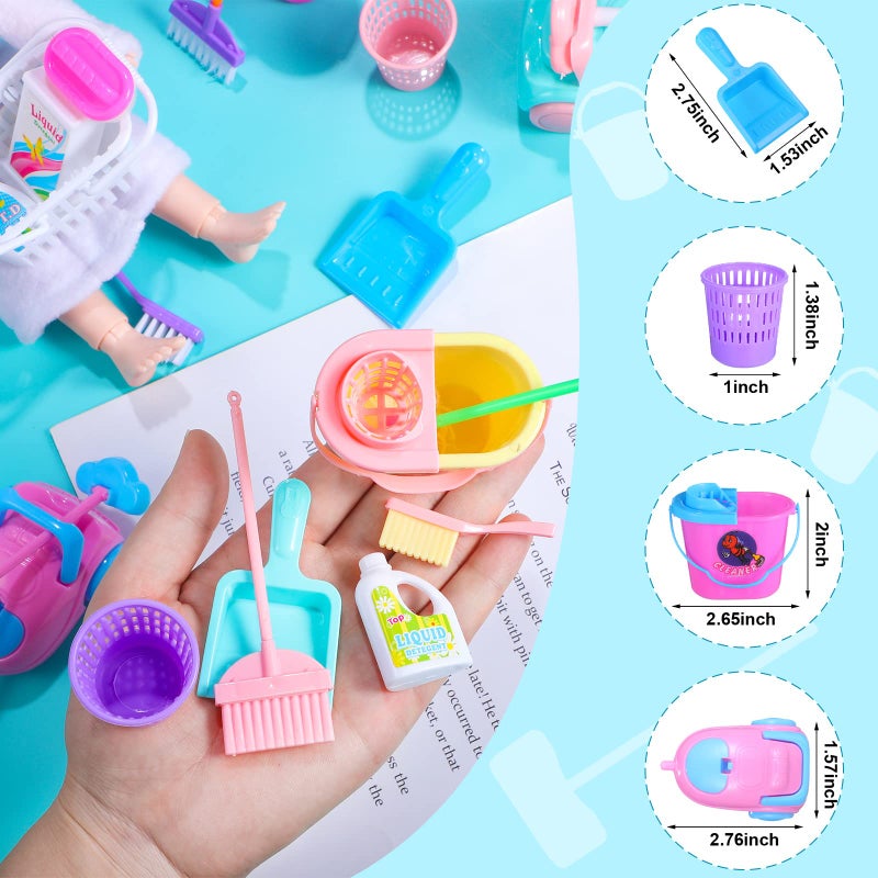 Skylety 22 Pieces Miniature Bucket Doll Housework Cleaning Supplies Mini Dollhouse Accessories Mop Dustpan, Brush, Broom, Bucket Dollhouse Furniture Decoration Accessories for Dolls Pretend Play, Random Color - Image 3