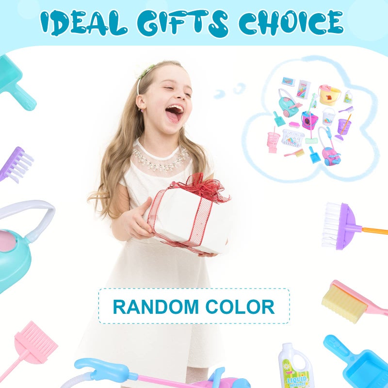 Skylety 22 Pieces Miniature Bucket Doll Housework Cleaning Supplies Mini Dollhouse Accessories Mop Dustpan, Brush, Broom, Bucket Dollhouse Furniture Decoration Accessories for Dolls Pretend Play, Random Color - Image 2