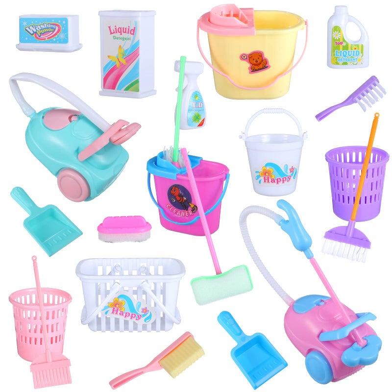 Skylety 22 Pieces Miniature Bucket Doll Housework Cleaning Supplies Mini Dollhouse Accessories Mop Dustpan, Brush, Broom, Bucket Dollhouse Furniture Decoration Accessories for Dolls Pretend Play, Random Color - Image 1