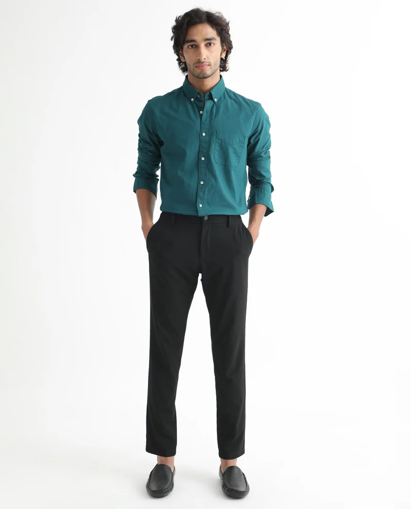Rare Rabbit Rare Rabbit Men's Auxfo Petrol Cotton Fabric Full Sleeves Solid Shirt
