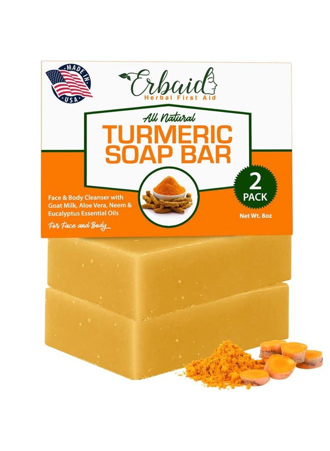 Erbaid Natural Turmeric Soap Bar for Face & Body – Turmeric Skin Brightening Soap Wash for Dark Spots, Intimate Areas, Underarms – Turmeric Reduces Acne, Fades Scars & Cleanses Skin (4 Ounce (Pack of 2)) - Image 1